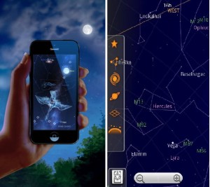 Screenshots from two free astronomy apps. Star Chart (left) and Sky Map (right)