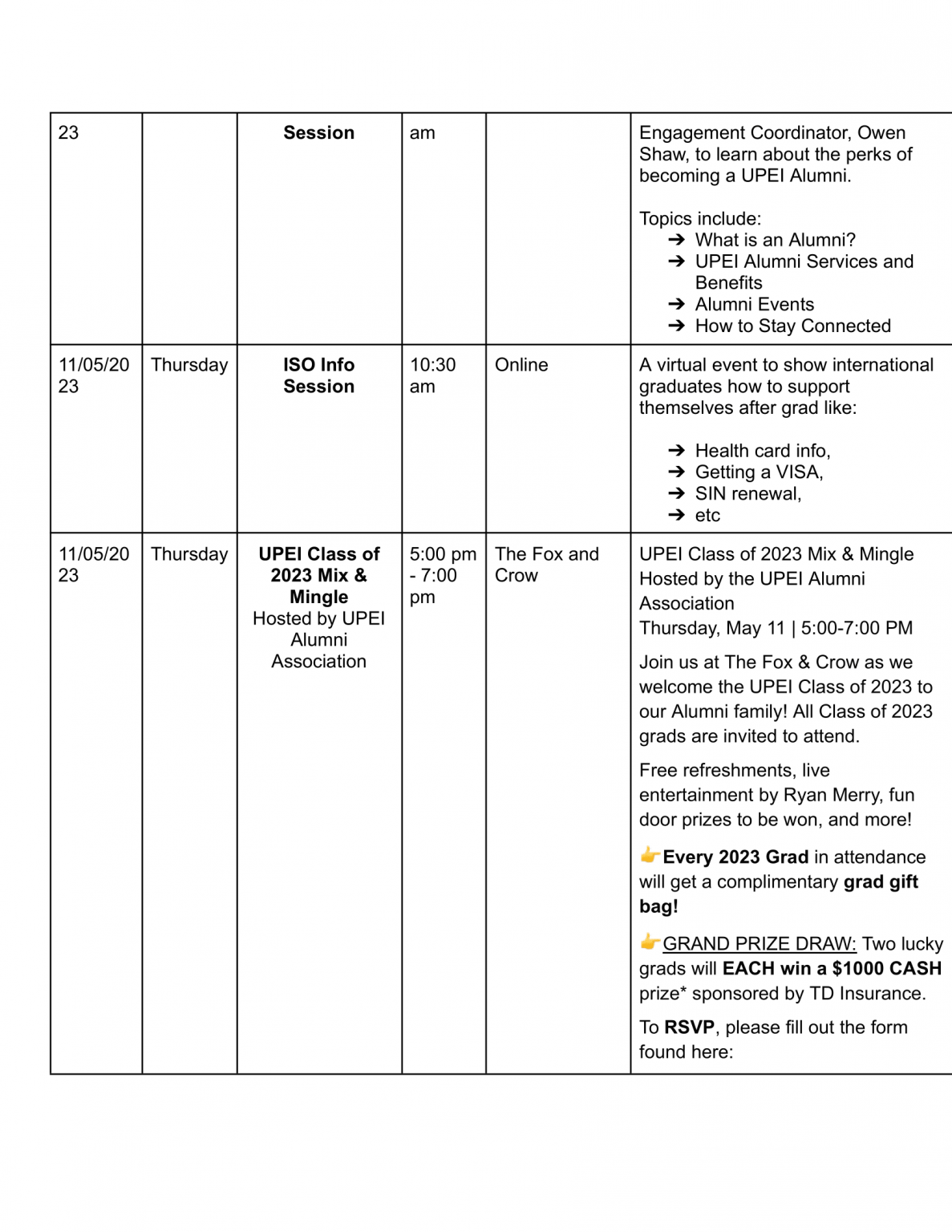 UPEI Grad Week 2023 Schedule UPEI New Student Orientation 2023